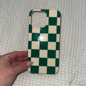Casely iPhone 15 Pro Max Green & Cream Checkerboard Phone Case
